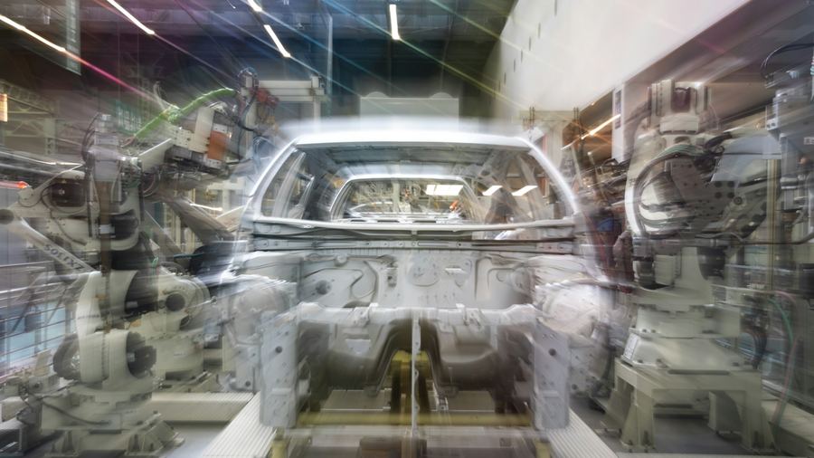 Automotive body on a robotic assembly line